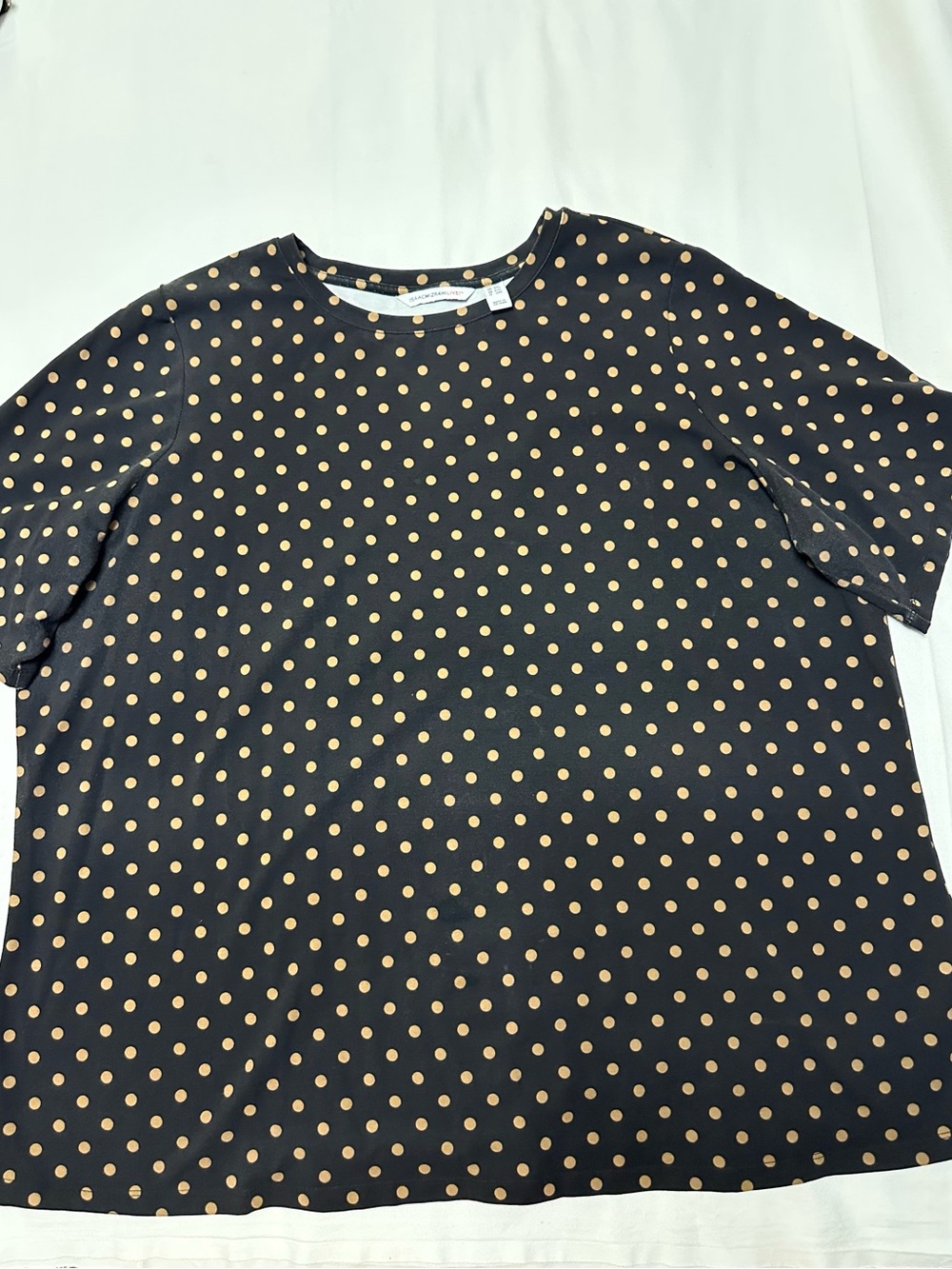 Isaac Mizrahi Live Black with Brown Polka Dot Short Sleeve Top - 2X